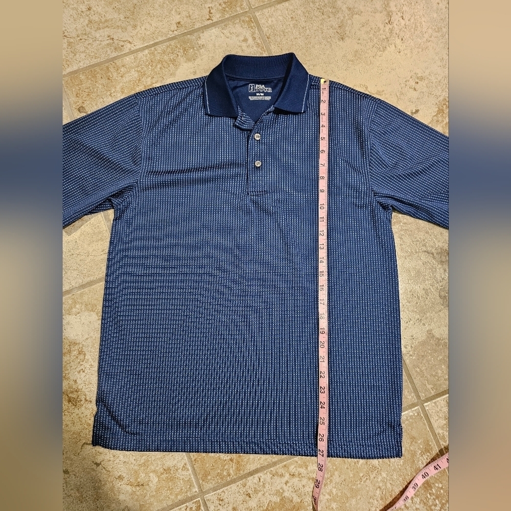 PGA Tour Mens Performance Golf Polo Shirt Medium Navy Blue Micro Dot Athletic - Picture 6 of 6